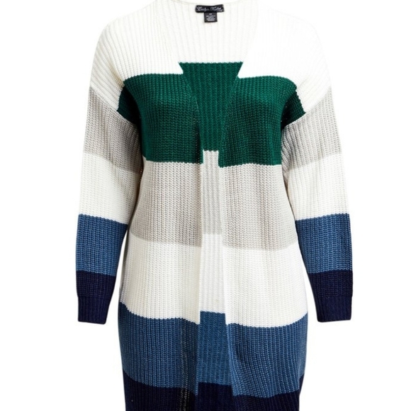 Evelyn Taylor Open Front Colorblock Cardigan - Picture 3 of 5